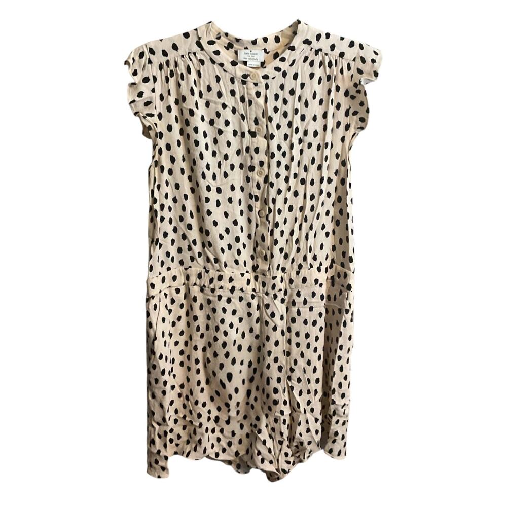 Kate Spade Leopard Dot Crepe Romper Size 8 Ivory Polka Dot Preppy Vacation - Picture 11 of 11